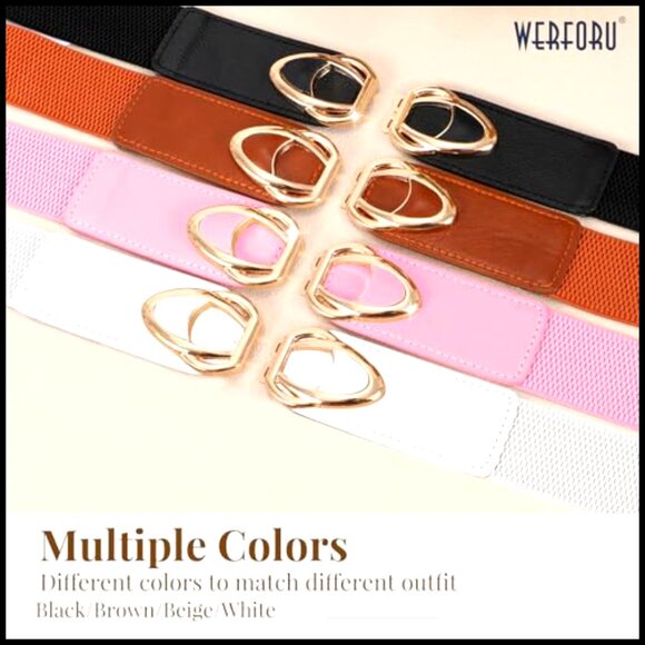 Thin Elastic Belts Skinny Stretch Vintage Fashion Waistband Gold Buckle 4 Pack main image 7